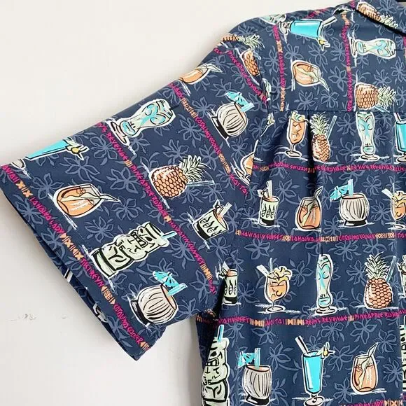 Reyn Spooner Pau Hana Camp Shirt Men's S Blue Cocktail Print Short Sleeve Hawaii - Picture 6 of 8